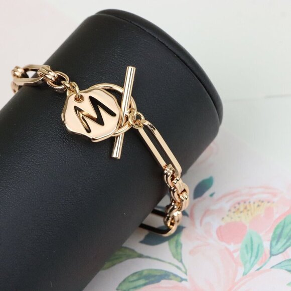 "Rose Gold Toggle Bracelet with M Charm and Chunky Link Chain, XPBL0893 - Picture 12 of 12